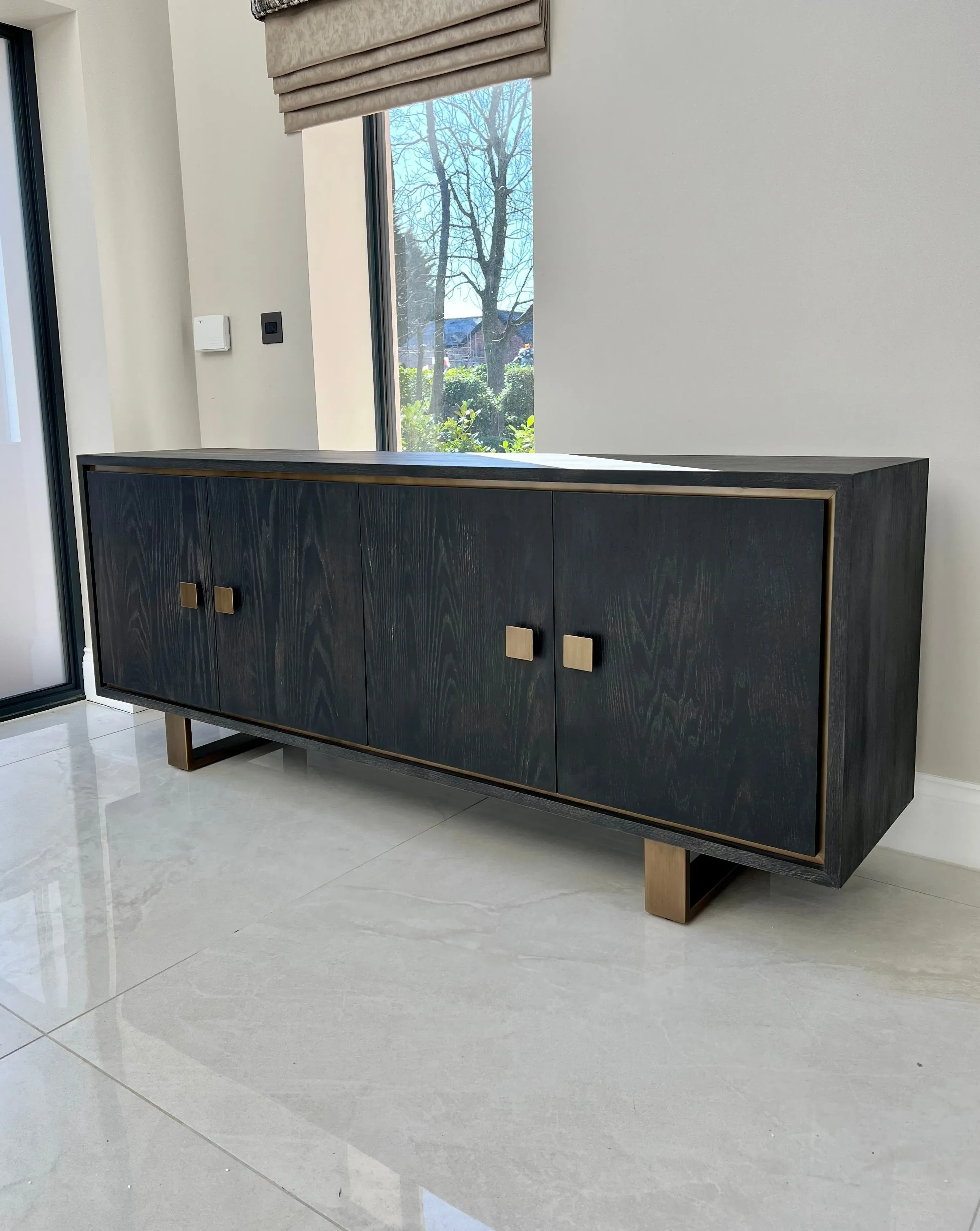 Rustic Brass Inlay Sideboard - Black, Oak image