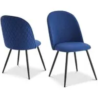 Set of 2 Dining Chairs - Blue, Velvet