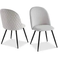 Set of 2 Dining Chairs - Light Grey, Velvet