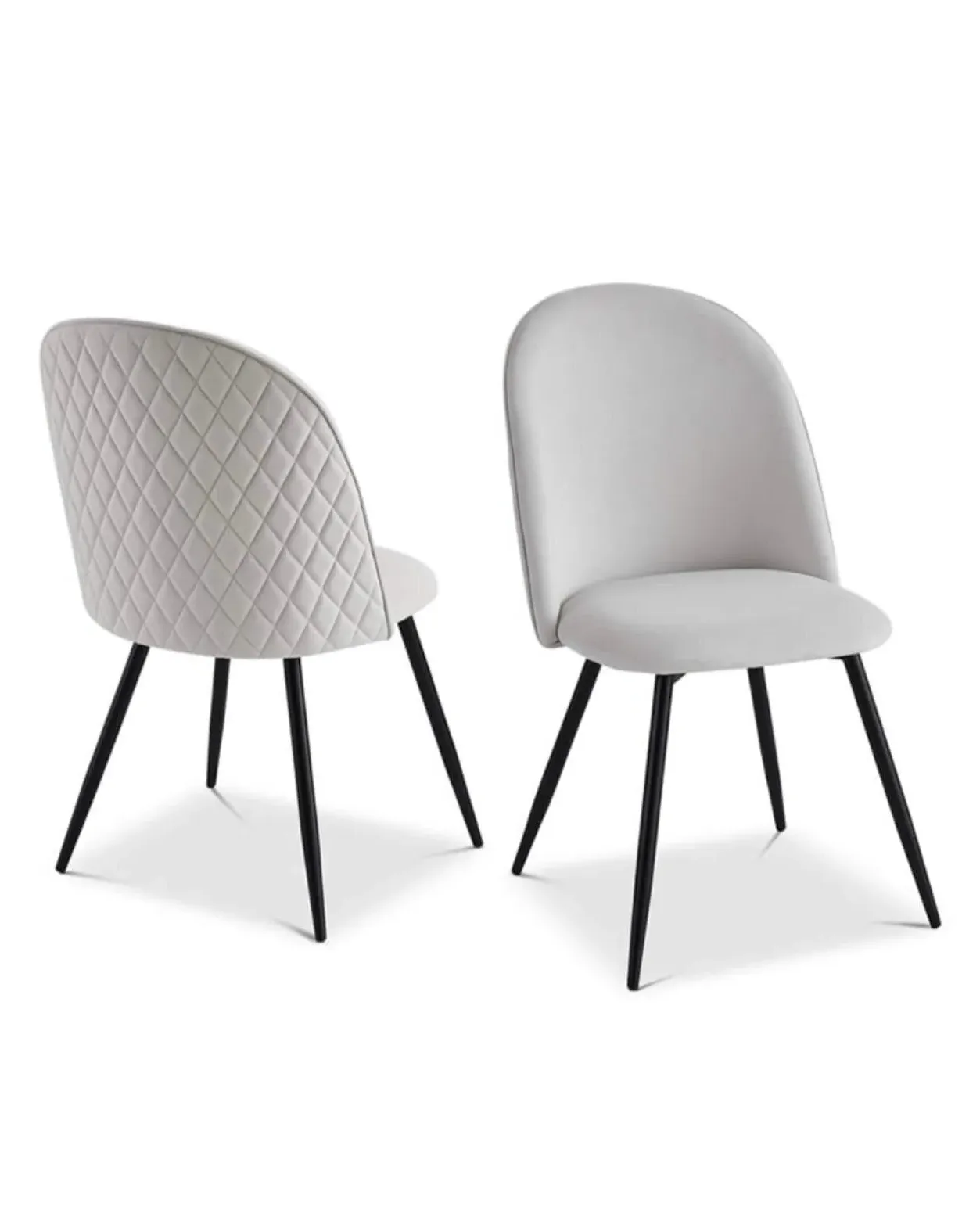 Set of 2 Dining Chairs - Light Grey, Velvet