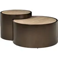 Set of 2 Round Nesting Coffee Tables - Bronze, Faux Travertine