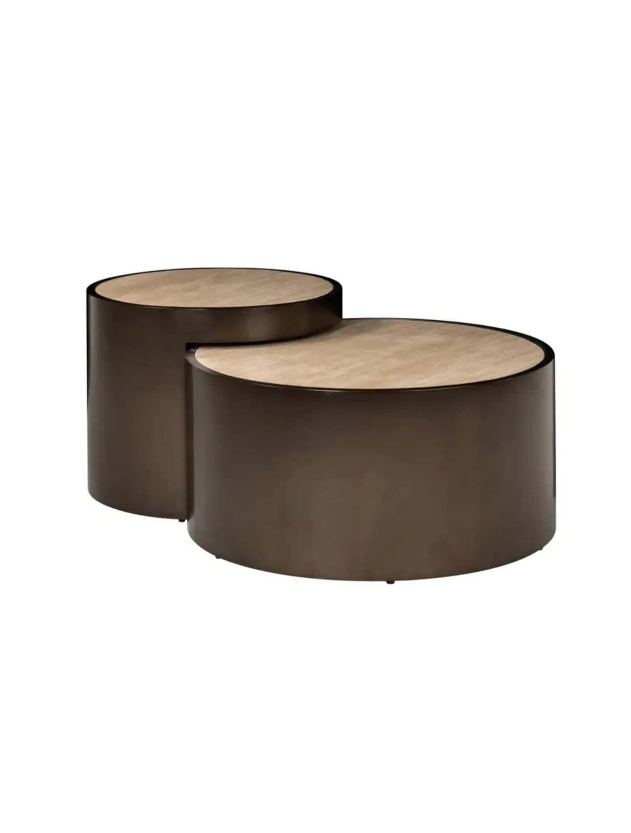Set of 2 Round Nesting Coffee Tables - Bronze, Faux Travertine image