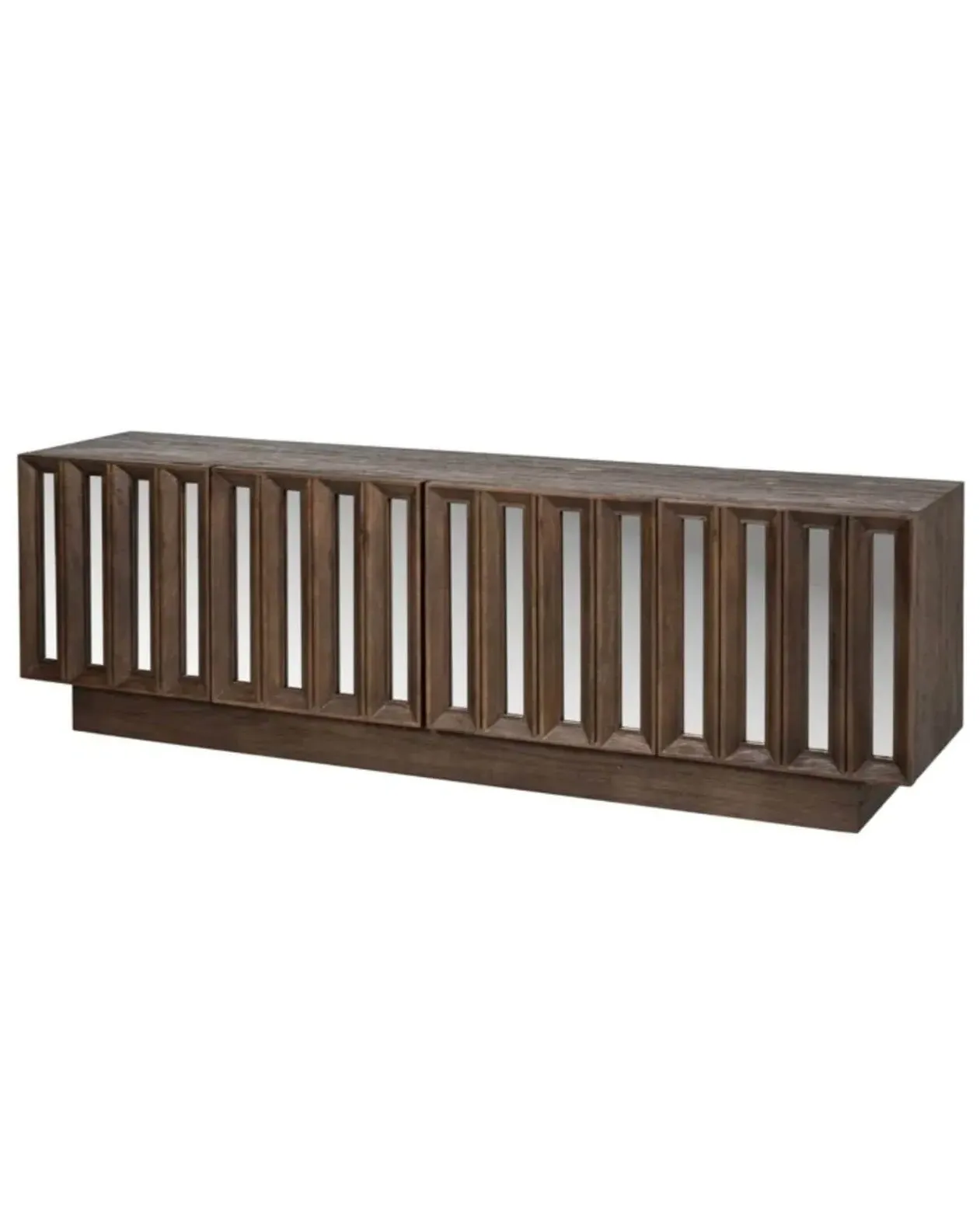 Slatted Wood Media Unit with Mirrored Strips - Dark Brown image