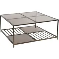 Square Coffee Table with Storage - Dark Gold, Glass