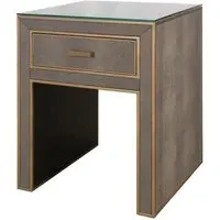 Textured Bedside Table with Brass Trim