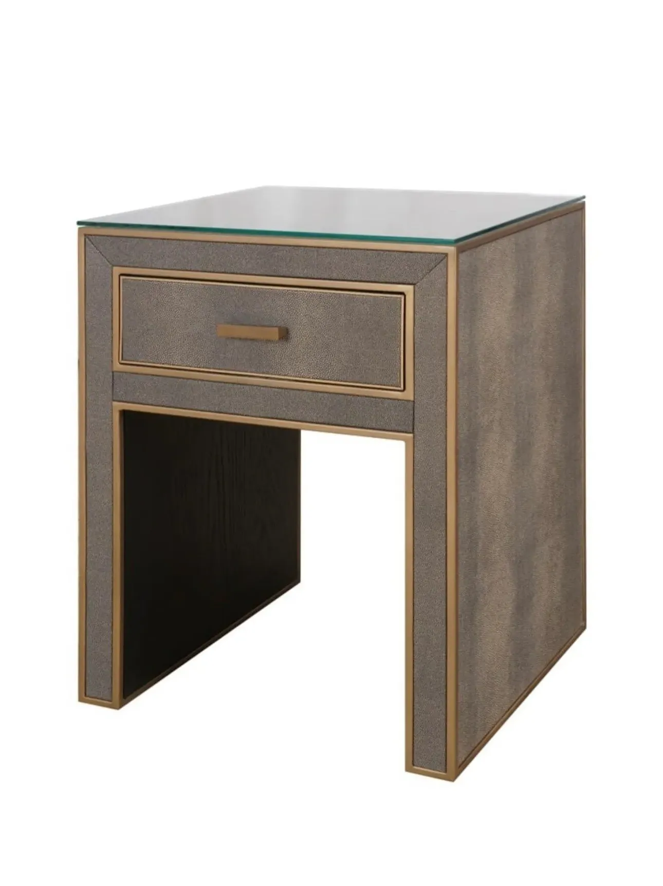 Textured Bedside Table with Brass Trim image