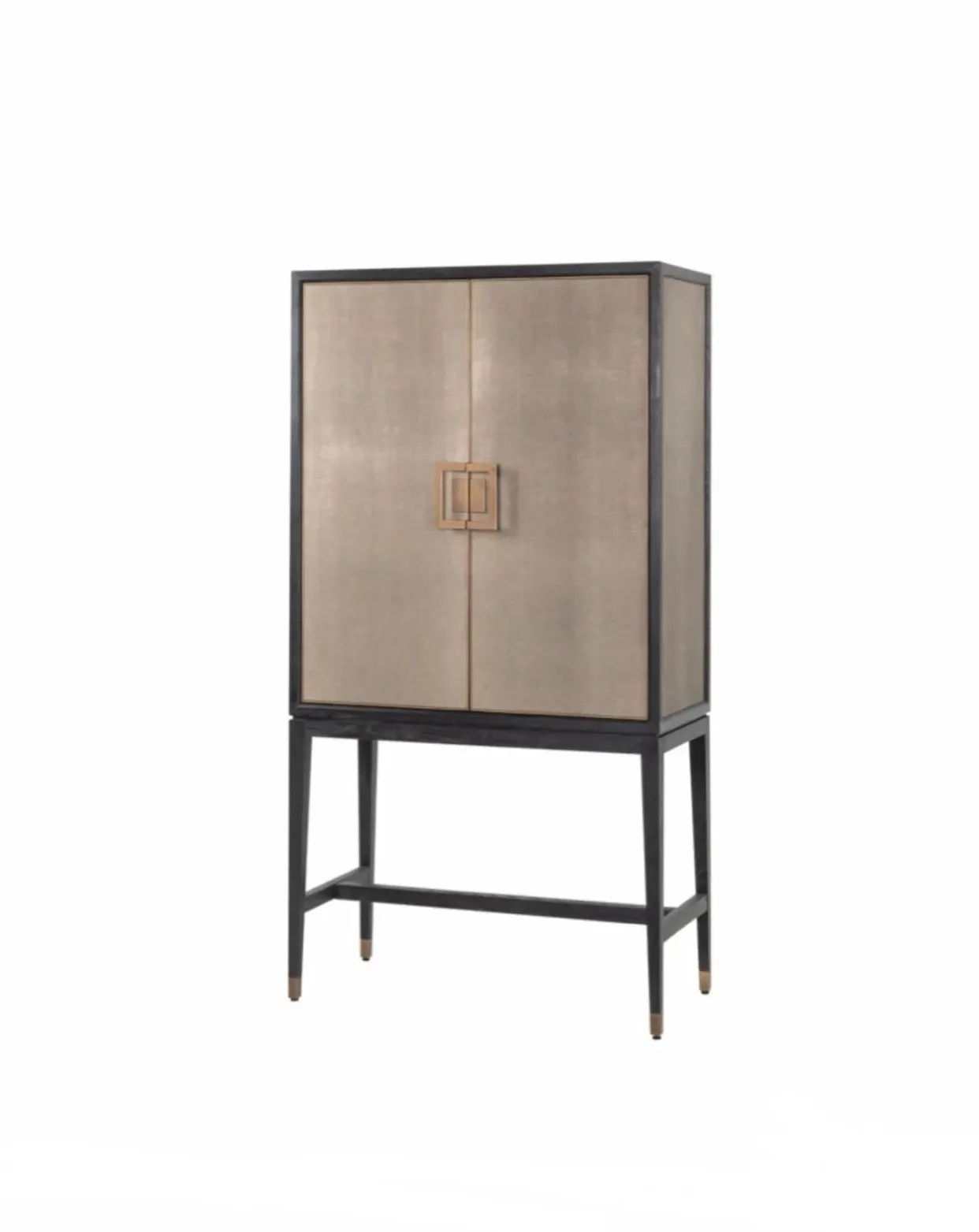 Textured Brass Trim Bar Cabinet - Gold, Oak image