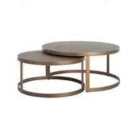 Textured Brass Trim Coffee Table Set of 2 - Gold, Oak