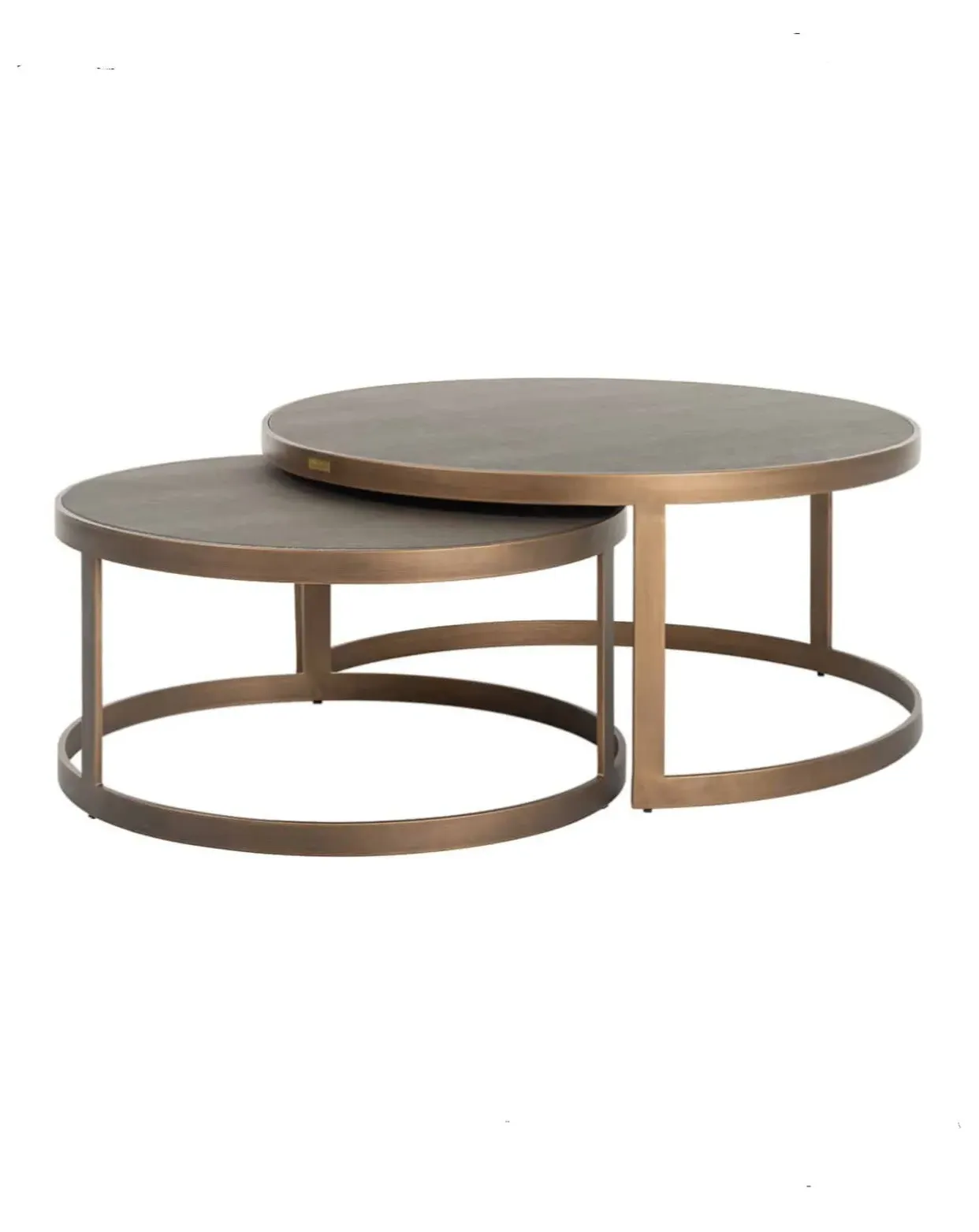 Textured Brass Trim Coffee Table Set of 2 - Gold, Oak image