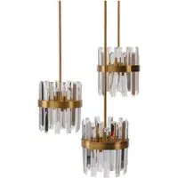 Trio Art-Deco Crystal Pendant Light Set - Bronze