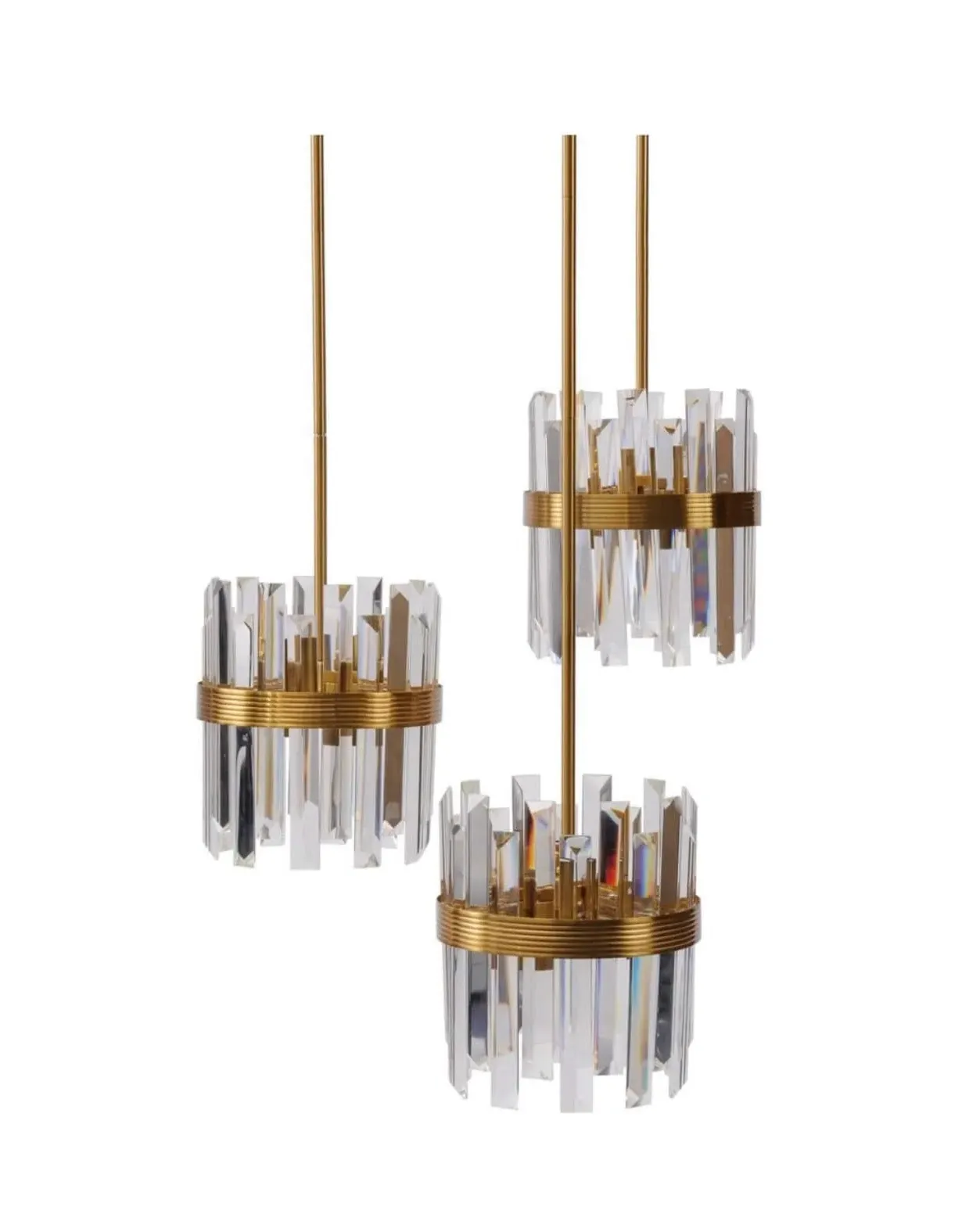Trio Art-Deco Crystal Pendant Light Set - Bronze image