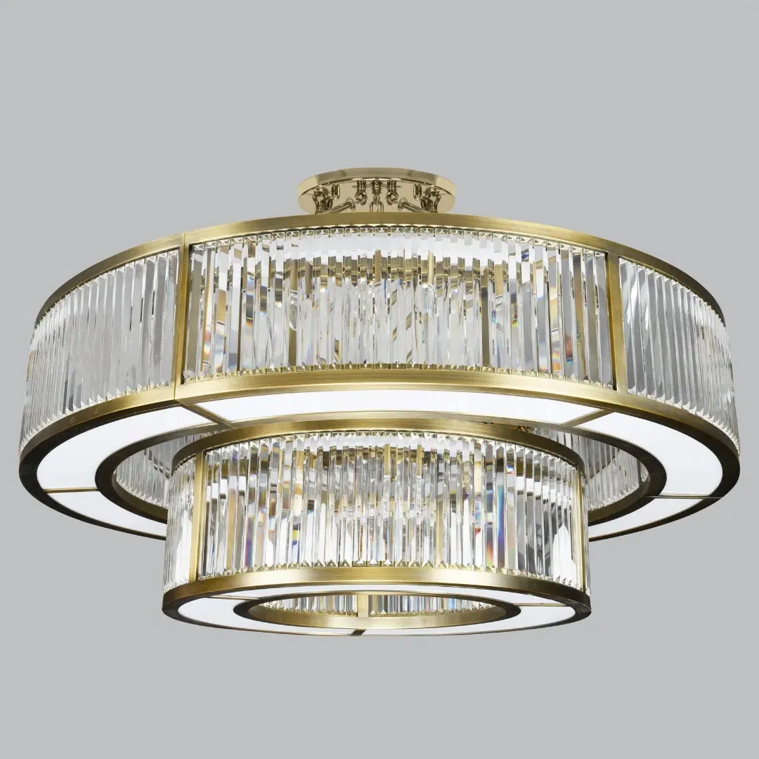 Two-Tier Crystal Chandelier - Antique Brass image