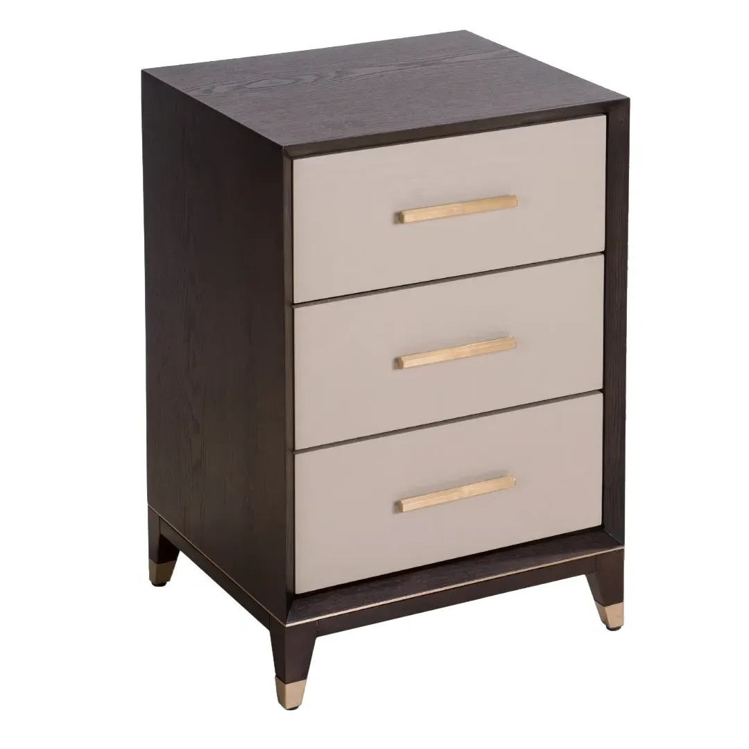 Vienna Bedside Table with 3 Drawers - Ceramic Grey, Metal and Wood product