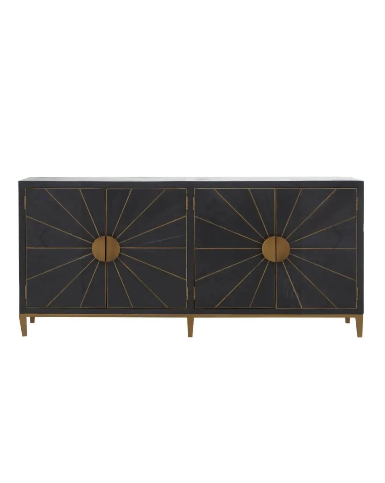 Wooden Textured Sideboard with Brass Trim - Black, Elm Wood image