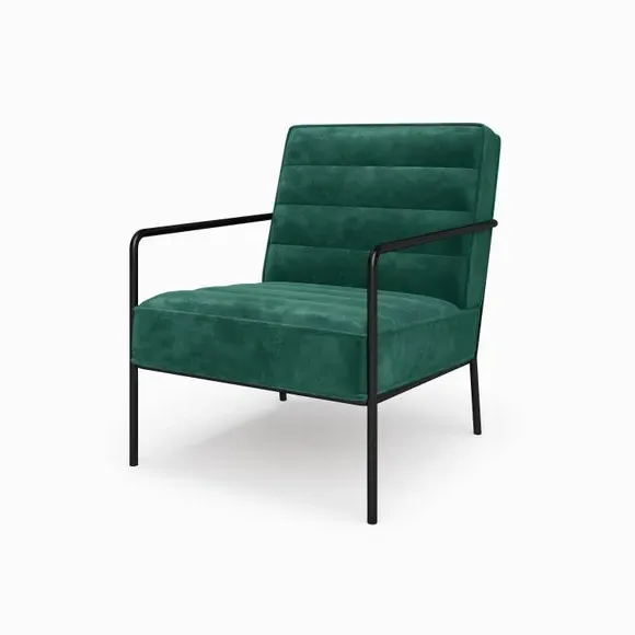 Metal Arm Accent Chair - Green, Velvet alternate view