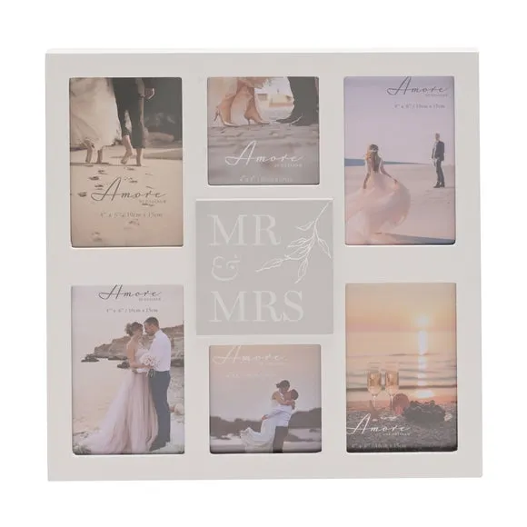 Mr & Mrs Multi-Aperture Photo Frame - White, Wood product