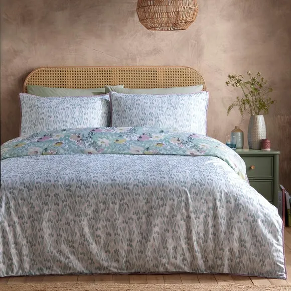 Abstract Floral Duvet Cover & Pillowcase Set - Green, Cotton alternate view