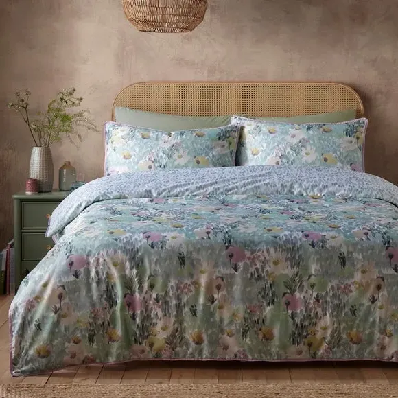 Abstract Floral Duvet Cover & Pillowcase Set - Green, Cotton product