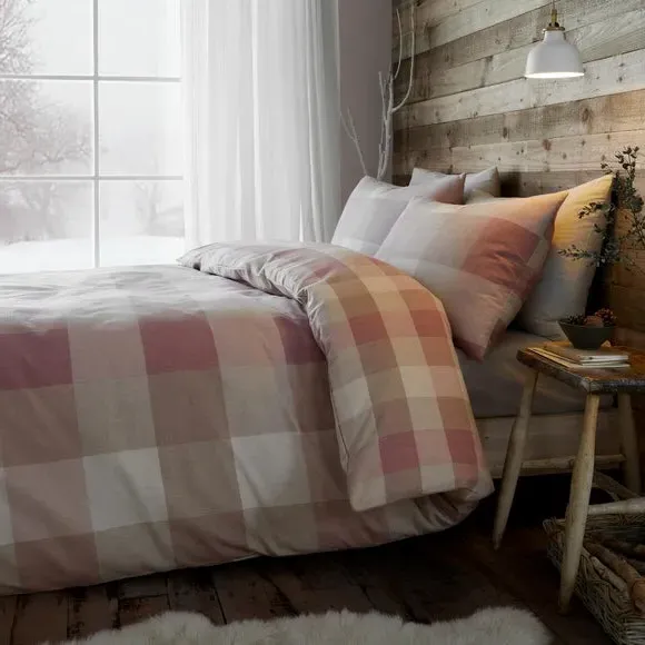 Ashford Check Duvet Cover & Pillowcase Set - Natural, Brushed Cotton product