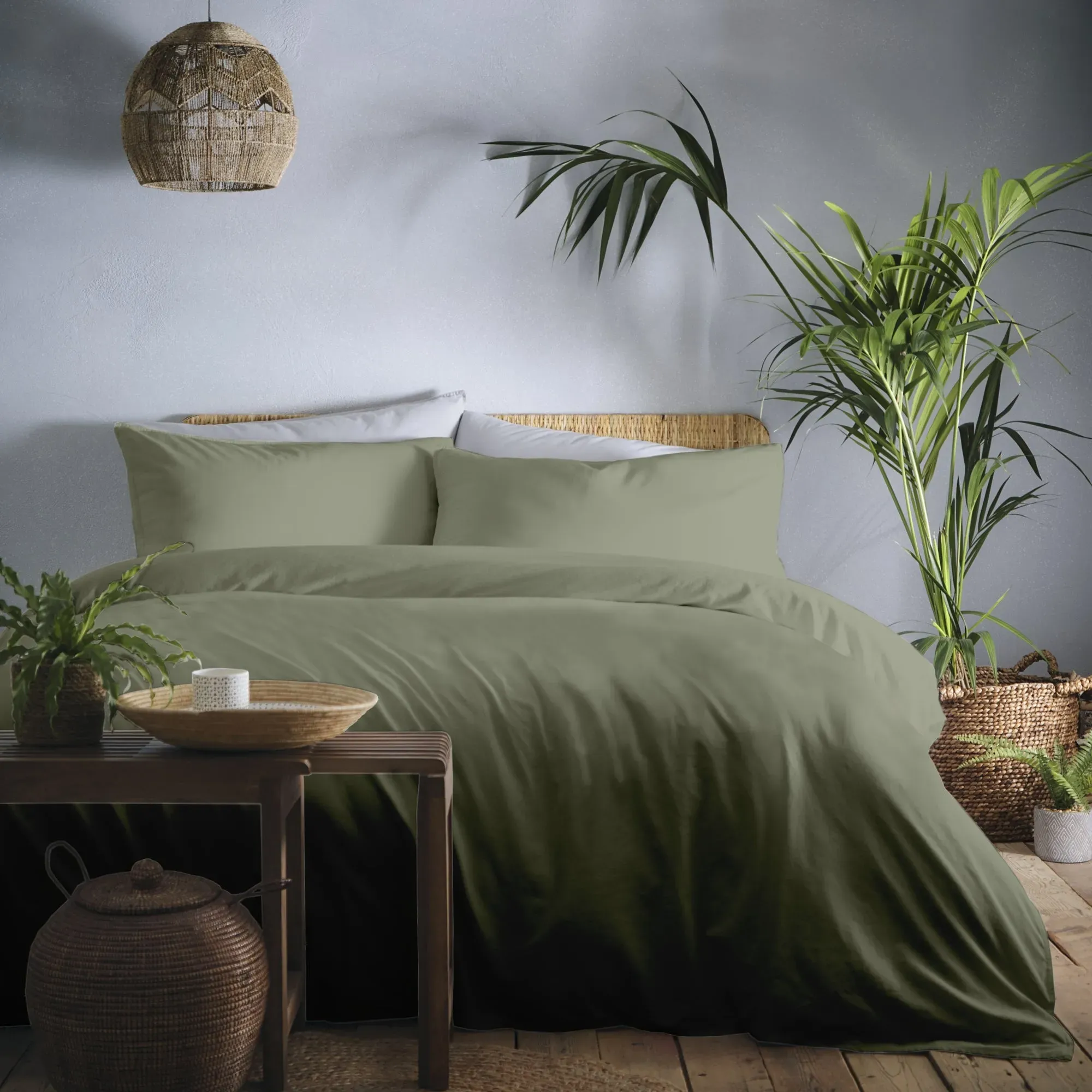 appletree-cassia-khaki-100-cotton-duvet-cover-and-pillowcase-set-green image