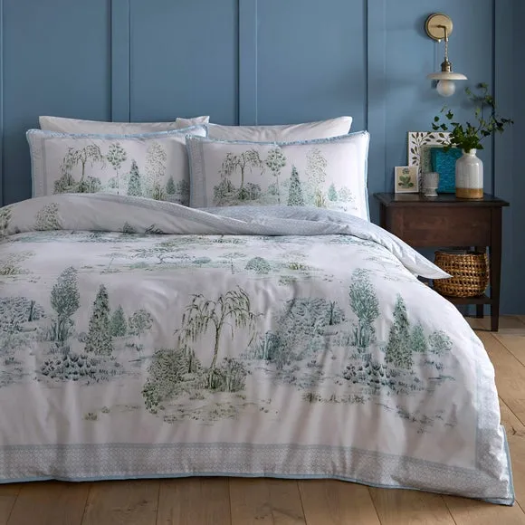 Willow Tree Scene Duvet Cover & Pillowcase Set - Blue, Cotton product
