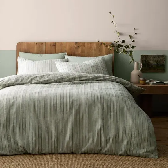 Yarn Dyed Wide Stripe Duvet Cover & Pillowcase Set - Green, Cotton product