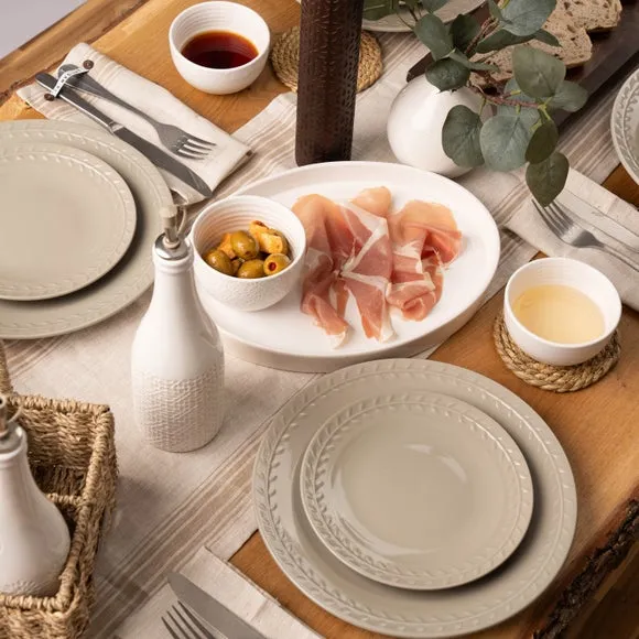 12-Piece Dinner Set with Leaf Design - Natural alternate view