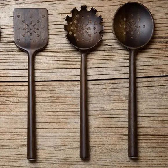 Set of 3 Cooking Utensils - Dark Wood, Acacia product
