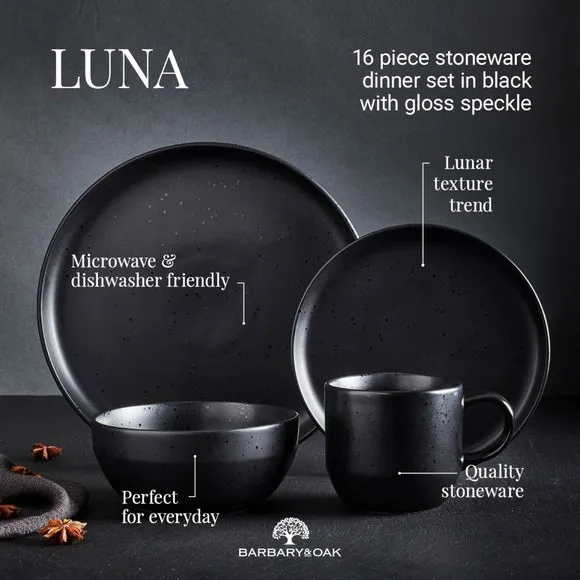 Luna 16-Piece Dinner Set - Black, Stoneware alternate view