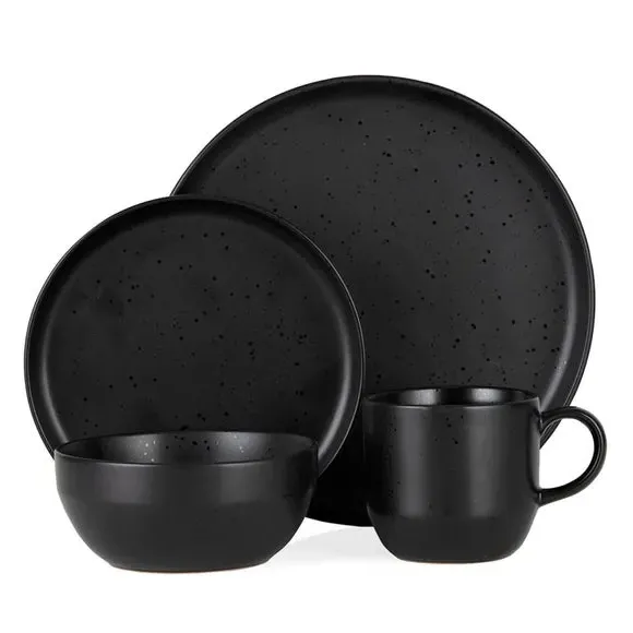 Luna 16-Piece Dinner Set - Black, Stoneware product