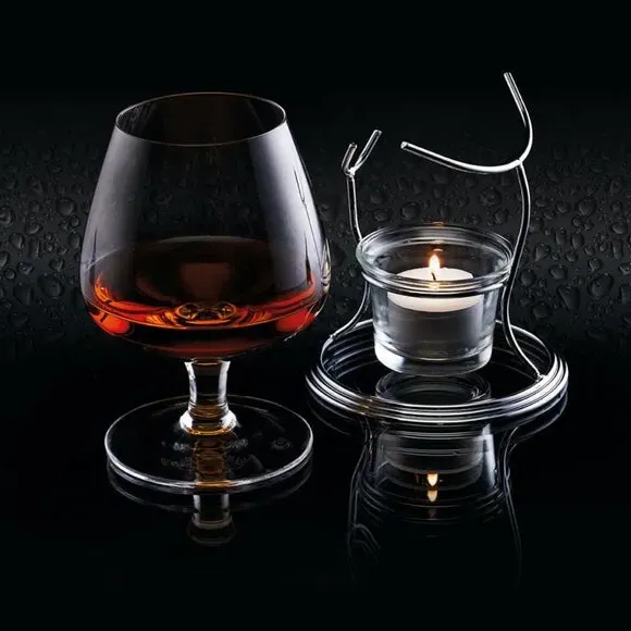 BarCraft Brandy & Cognac Warmer Glass Gift Set - Silver alternate view