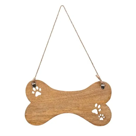 Paw Prints Mango Wood Dog Lead Holder - Natural alternate view