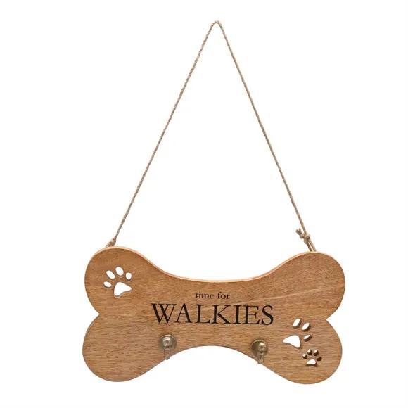 Paw Prints Mango Wood Dog Lead Holder - Natural product