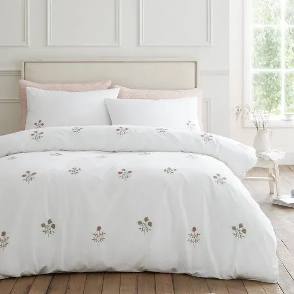 Adeline Floral Duvet Cover & Pillowcase Set - White, Cotton product