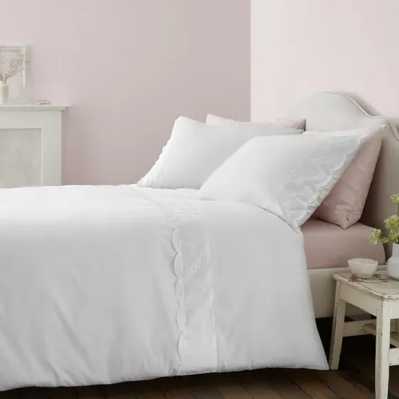 Elise Lace Duvet Cover & Pillowcase Set - White, Cotton product