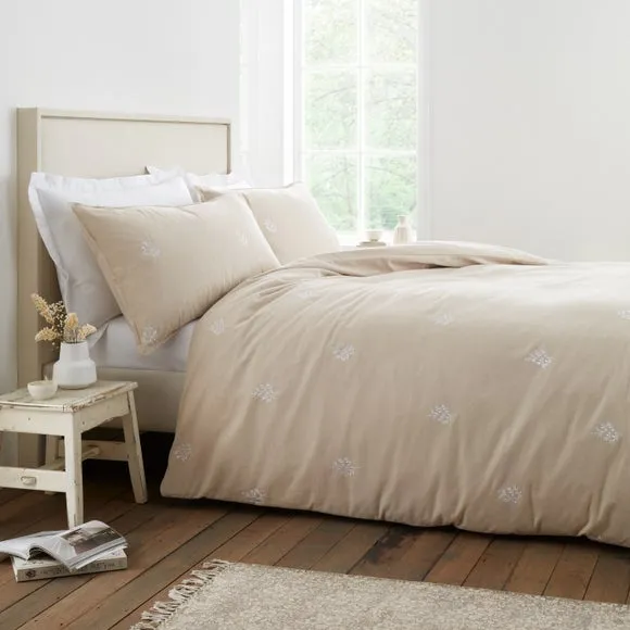 Embroidery Leaf Duvet Cover & Pillowcase Set - Natural, Brushed Cotton product