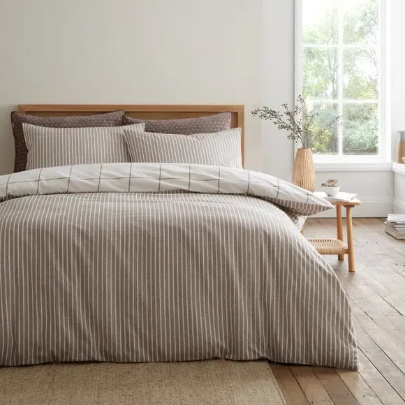 Regal Check Duvet Cover & Pillowcase Set - Mole, Brushed Cotton alternate view