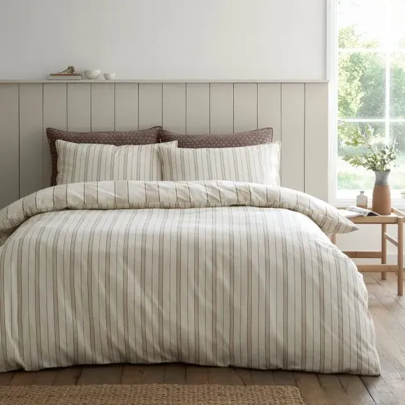 Regal Stripe Duvet Cover & Pillowcase Set - Natural, Brushed Cotton alternate view