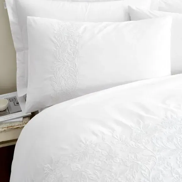 Floral Embroidery Duvet Cover Set - White, Cotton alternate view