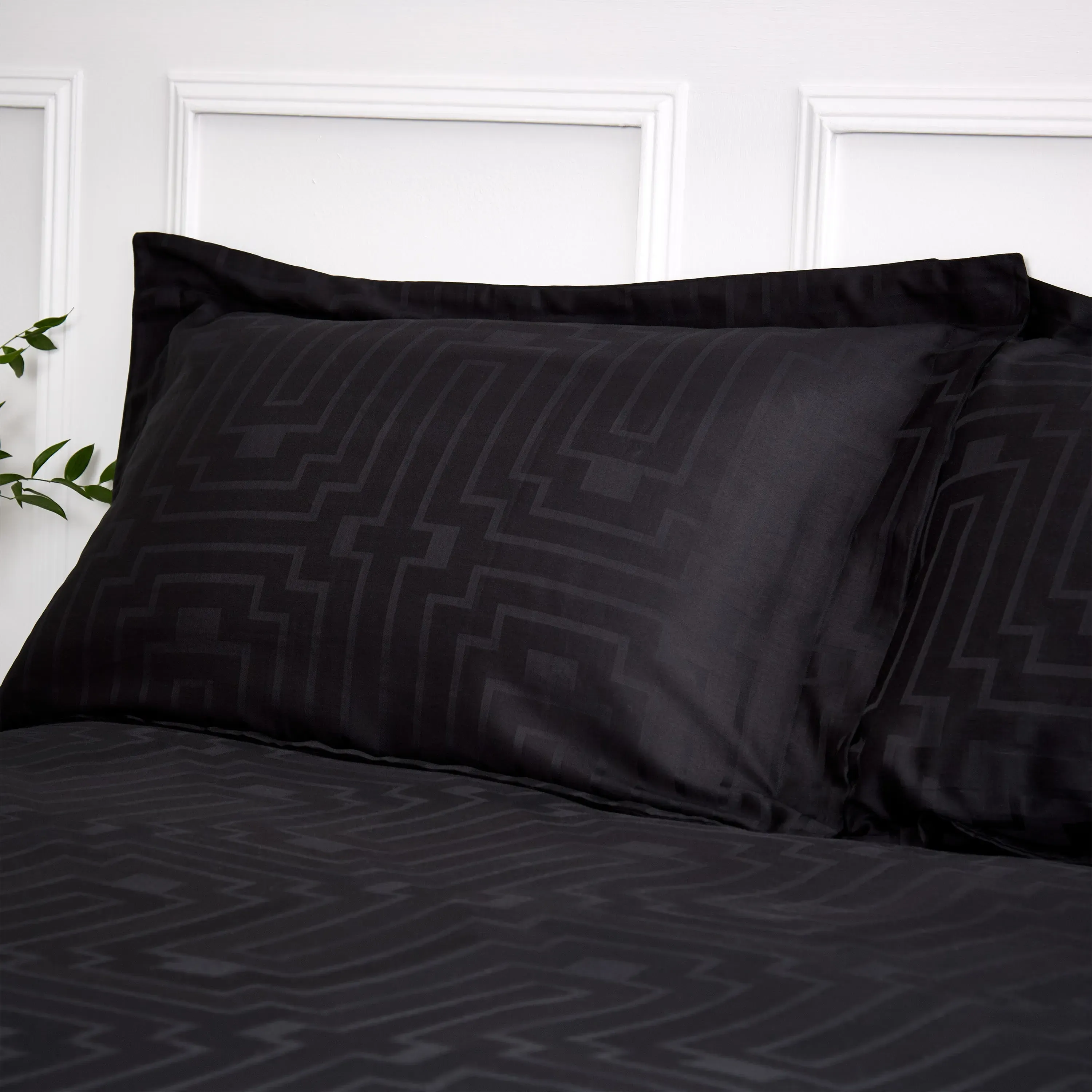 bianca-satin-geo-jacquard-100-cotton-black-oxford-pillowcase-pair-black image