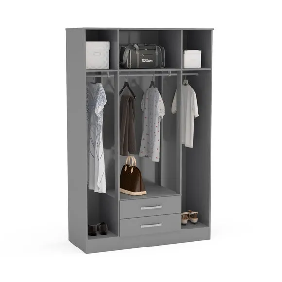 4-Door Wardrobe with Mirror - Grey, MDP product