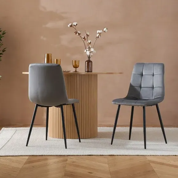 Axel Set of 2 Button Back Velvet Dining Chairs - Grey