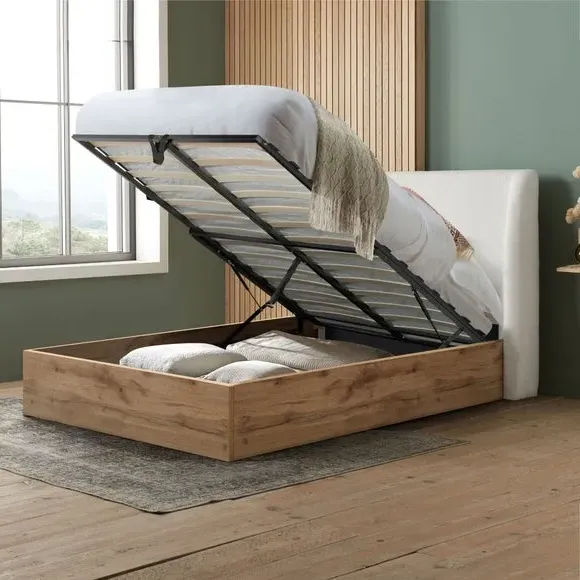 Halfden Ottoman Bed Frame with Storage - White, Boucle alternate view