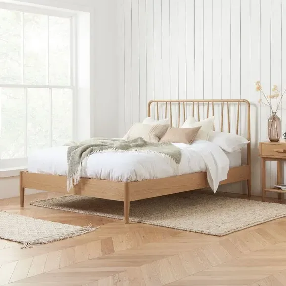 Jesper Bed Frame with Spindle Headboard - Brown, Oak Effect product