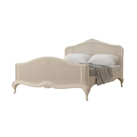 Rattan Bed Frame with Carved Details - Cream alternate view