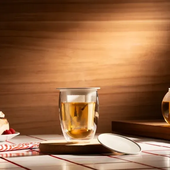 Tea For One Double Wall Glass with Tea Strainer - Off-White