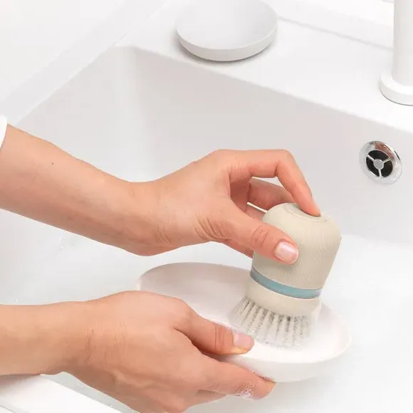 Soap Dispensing Dish Brush with Stand - Soft Beige product