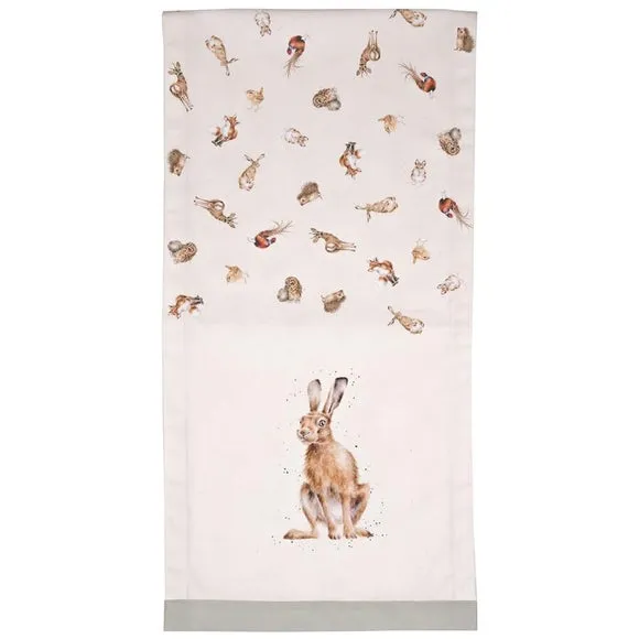 Cotton Table Runner with Woodland Print - White alternate view