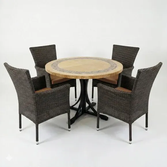 4-Seat Dining Set with Parasol Hole - Black alternate view