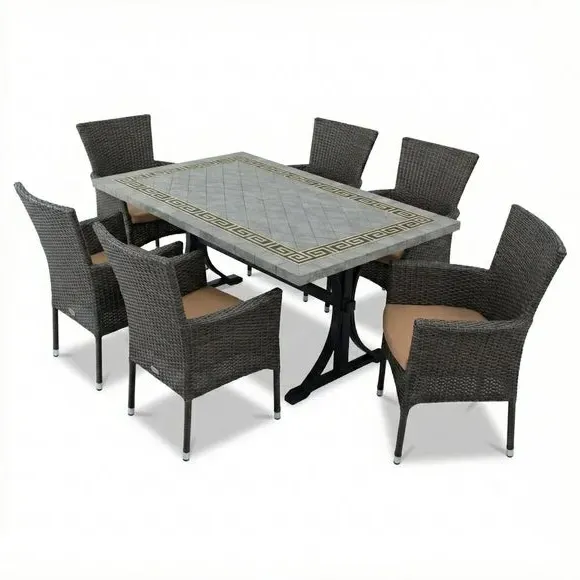 6-Seat Dining Set with Greek Key Design - Brown alternate view